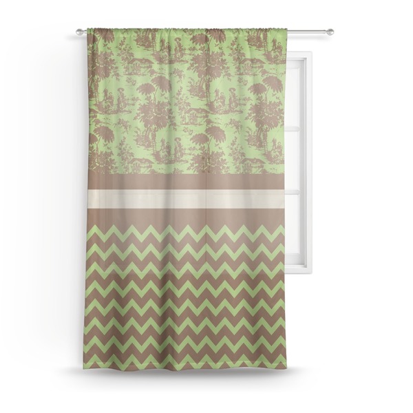 Custom Green & Brown Toile & Chevron Sheer Curtain - 50"x84"