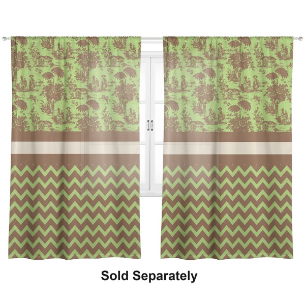 Green & Brown Toile & Chevron Sheer Curtains