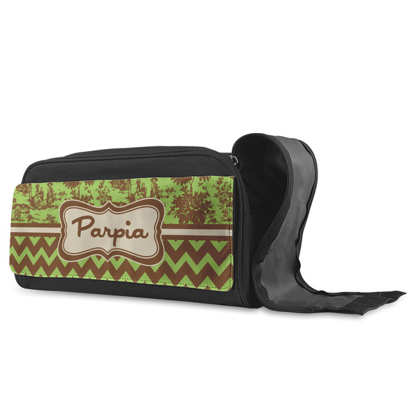 Green & Brown Toile & Chevron Shoe Bags - ANGLE (Open)