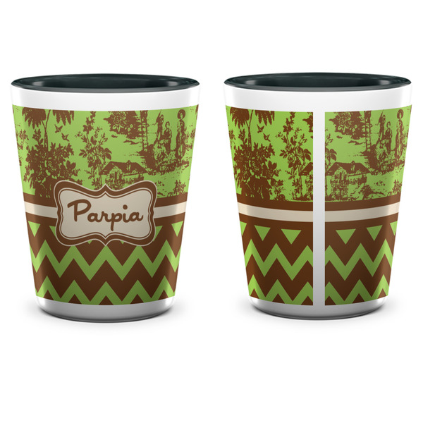 Green & Brown Toile & Chevron Shot Glass - Two Tone - APPROVAL
