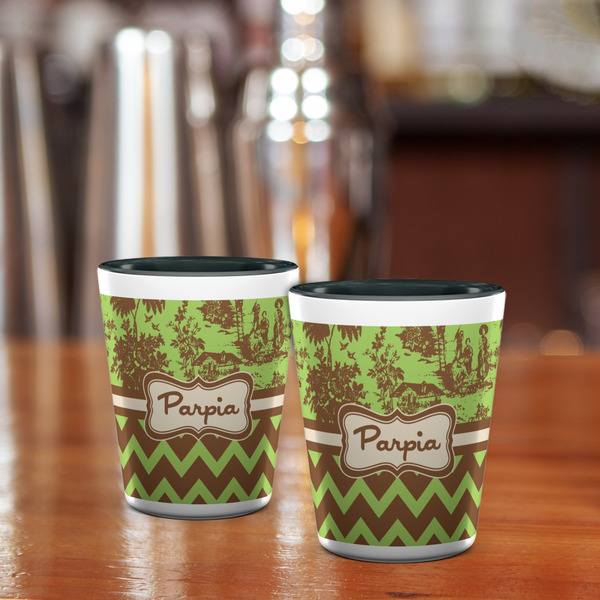 Green & Brown Toile & Chevron Shot Glass - Two Tone - LIFESTYLE