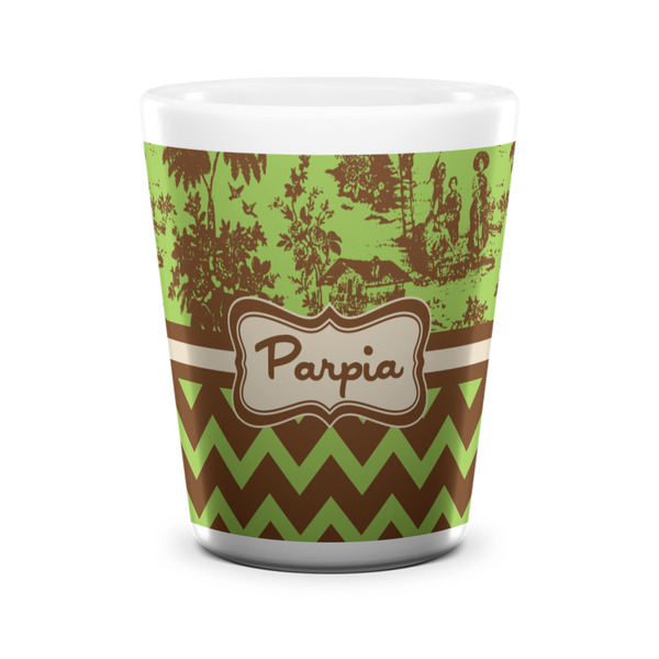 Green & Brown Toile & Chevron Shot Glass - White - FRONT