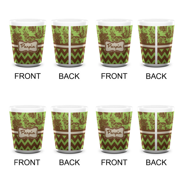 Green & Brown Toile & Chevron Shot Glass - White - Set of 4 - APPROVAL