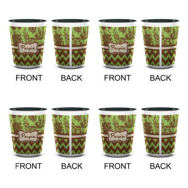 Green & Brown Toile & Chevron Shot Glassess - Two Tone - Set of 4 - APPROVAL