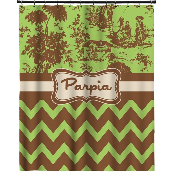 Custom Green & Brown Toile & Chevron Extra Long Shower Curtain - 70"x84" (Personalized)
