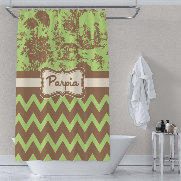 Green & Brown Toile & Chevron Shower Curtain Lifestyle