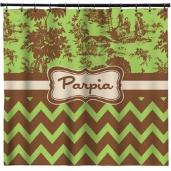 Green & Brown Toile & Chevron Shower Curtain - Custom Size (Personalized)