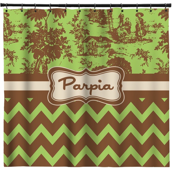 Custom Green & Brown Toile & Chevron Shower Curtain - Custom Size (Personalized)