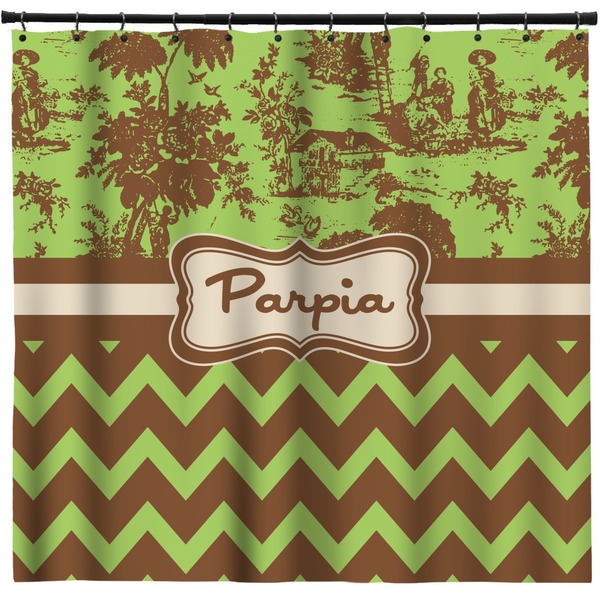 Custom Green & Brown Toile & Chevron Shower Curtain (Personalized)