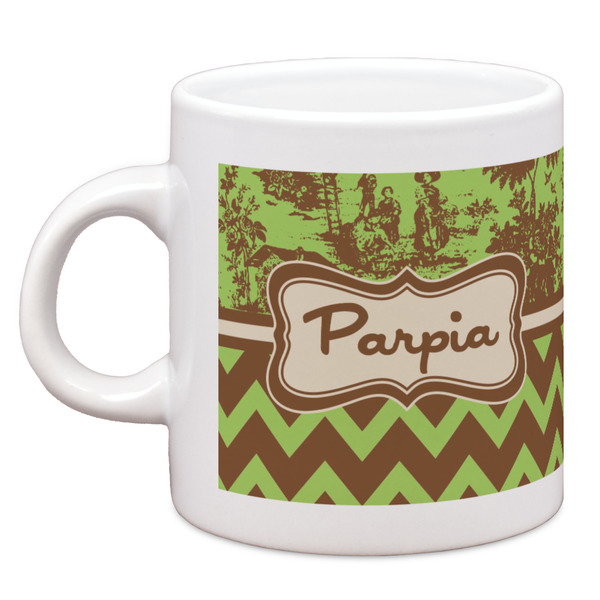 Green & Brown Toile & Chevron Single Shot Espresso Cup - Single Front
