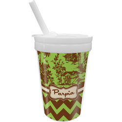 Green & Brown Toile & Chevron Sippy Cup with Straw (Personalized)