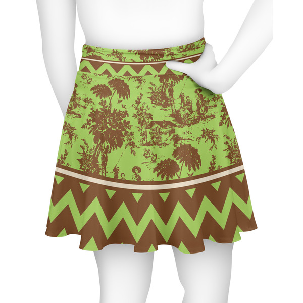 Green & Brown Toile & Chevron Skater Skirt - Back