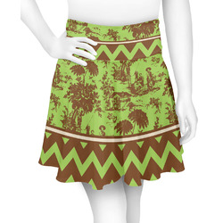 Green & Brown Toile & Chevron Skater Skirt - X Small