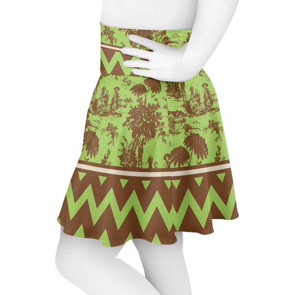 Green & Brown Toile & Chevron Skater Skirt - Side