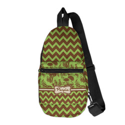 Green & Brown Toile & Chevron Sling Bag (Personalized)