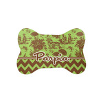 Green & Brown Toile & Chevron Bone Shaped Dog Food Mat (Small) (Personalized)