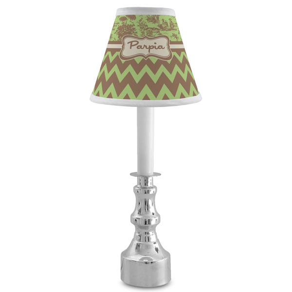 Green & Brown Toile & Chevron Small Chandelier Lamp - LIFESTYLE (on candle stick)