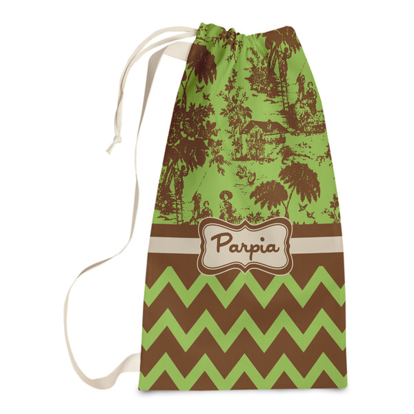 Custom Green & Brown Toile & Chevron Laundry Bags - Small (Personalized)