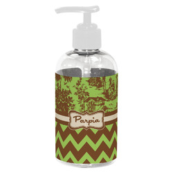 Green & Brown Toile & Chevron Plastic Soap / Lotion Dispenser (8 oz - Small - White) (Personalized)