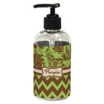 Green & Brown Toile & Chevron Plastic Soap / Lotion Dispenser (8 oz - Small - Black) (Personalized)