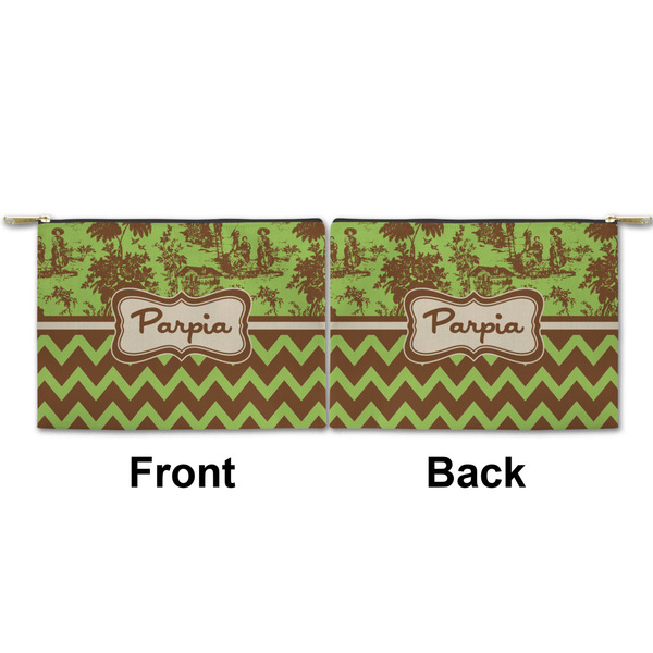 Green & Brown Toile & Chevron Small Zipper Pouch Approval (Front and Back)