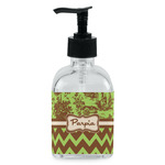 Green & Brown Toile & Chevron Glass Soap & Lotion Bottle - Single Bottle (Personalized)