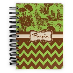 Green & Brown Toile & Chevron Spiral Notebook - 5x7 w/ Name or Text