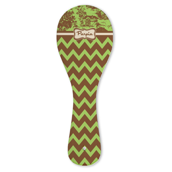 Custom Green & Brown Toile & Chevron Ceramic Spoon Rest (Personalized)