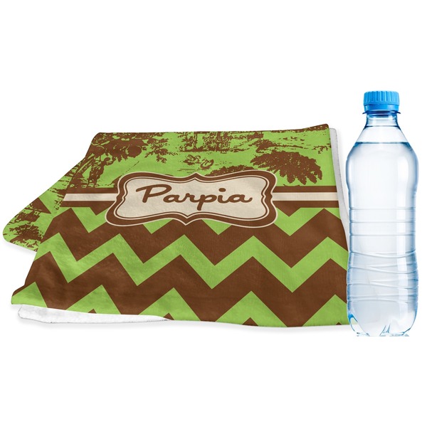 Custom Green & Brown Toile & Chevron Sports & Fitness Towel (Personalized)