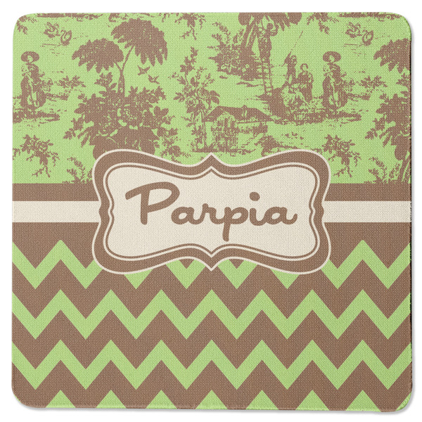 Custom Green & Brown Toile & Chevron Square Rubber Backed Coaster (Personalized)