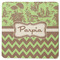 Green & Brown Toile & Chevron Square Rubber Backed Coaster (Personalized)