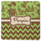 Green & Brown Toile & Chevron Square Rubber Backed Coaster (Personalized)