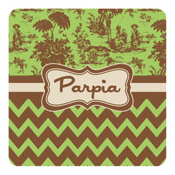 Green & Brown Toile & Chevron Square Decal - Large (Personalized)