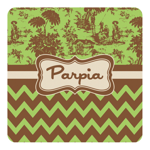 Custom Green & Brown Toile & Chevron Square Decal - XLarge (Personalized)