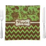 Green & Brown Toile & Chevron 9.5" Glass Square Lunch / Dinner Plate- Single or Set of 4 (Personalized)