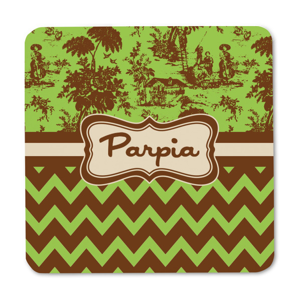 Green & Brown Toile & Chevron Square Fridge Magnet - FRONT