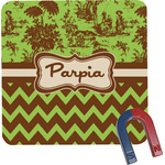 Green & Brown Toile & Chevron Square Fridge Magnet (Personalized)