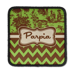 Green & Brown Toile & Chevron Iron On Square Patch w/ Name or Text