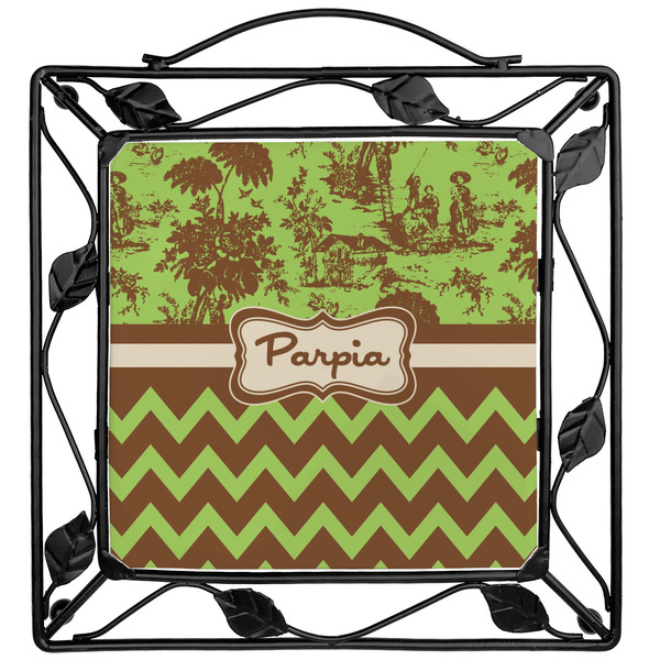 Custom Green & Brown Toile & Chevron Square Trivet (Personalized)