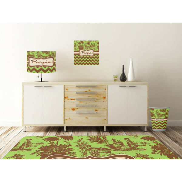 Green & Brown Toile & Chevron Square Wall Decal Wooden Desk