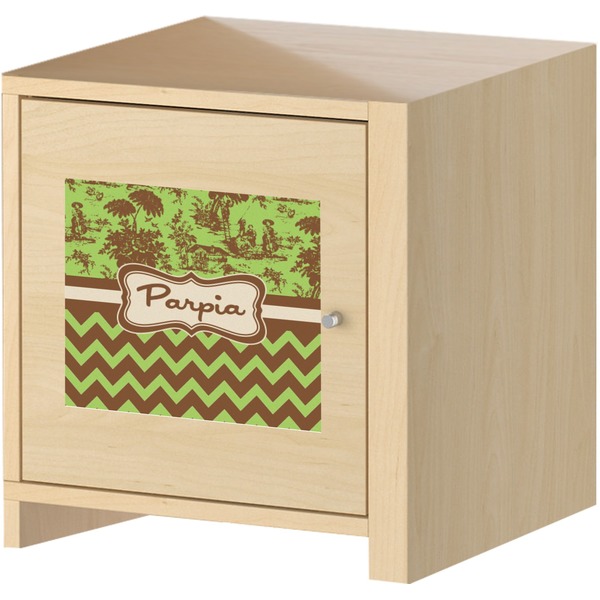 Green & Brown Toile & Chevron Square Wall Decal on Wooden Cabinet