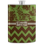 Green & Brown Toile & Chevron Stainless Steel Flask (Personalized)