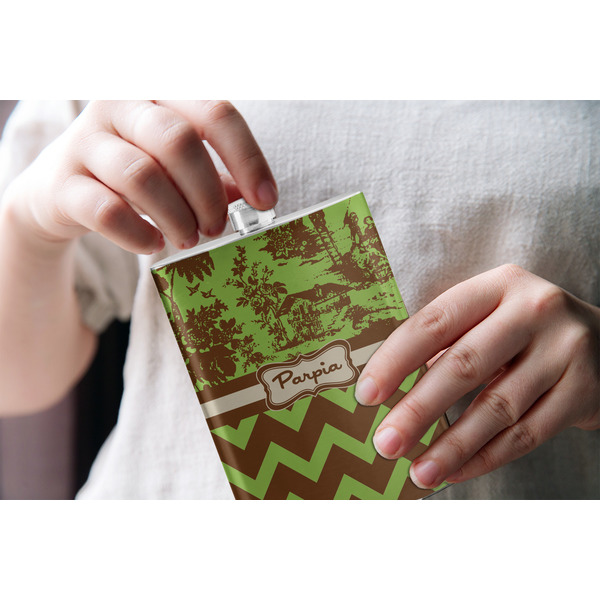Green & Brown Toile & Chevron Stainless Steel Flask - LIFESTYLE 1