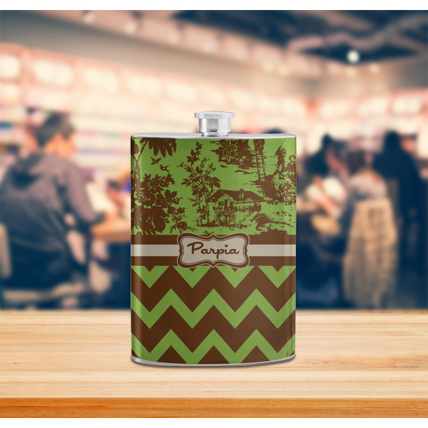 Green & Brown Toile & Chevron Stainless Steel Flask - LIFESTYLE 2