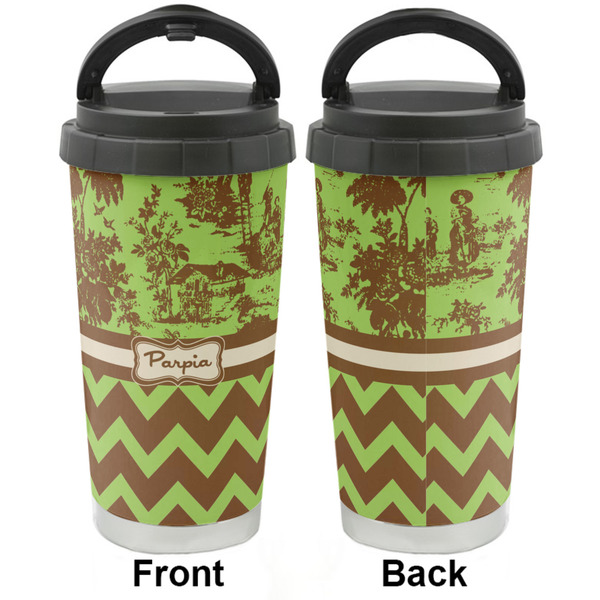 Green & Brown Toile & Chevron Stainless Steel Travel Cup - Apvl