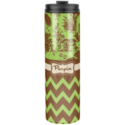 Green & Brown Toile & Chevron Stainless Steel Skinny Tumbler - 20 oz (Personalized)