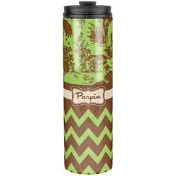 Green & Brown Toile & Chevron Stainless Steel Skinny Tumbler - 20 oz (Personalized)