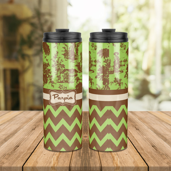 Green & Brown Toile & Chevron Stainless Steel Tumbler - Lifestyle