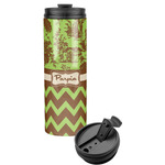 Green & Brown Toile & Chevron Stainless Steel Skinny Tumbler (Personalized)