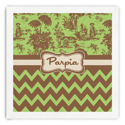 Green & Brown Toile & Chevron Paper Dinner Napkins (Personalized)